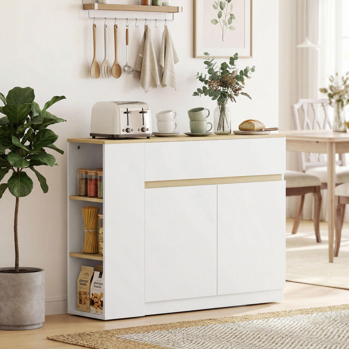SIDEBOARD Weiß/Holzfarben, 110/29,5/82 cm - Weiß, Holz (110/82/29.5cm) - PANGIVO