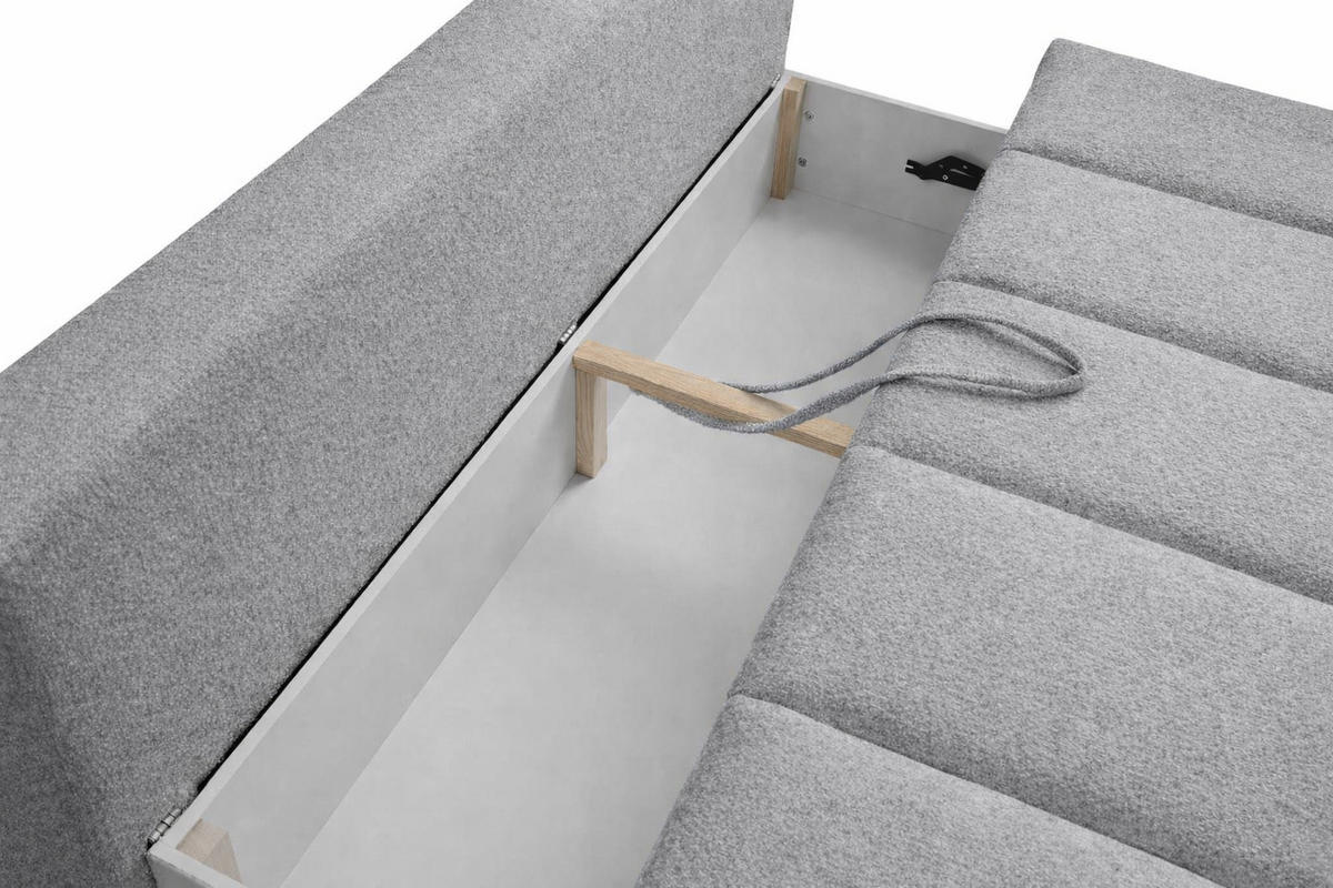 SOFA Mit Schlaffunktion Und Bettkasten, Veloursstoff Monolith, Hellgrau, PIANO - Hellgrau, Holz (207/91/103cm) - Kaiser Möbel