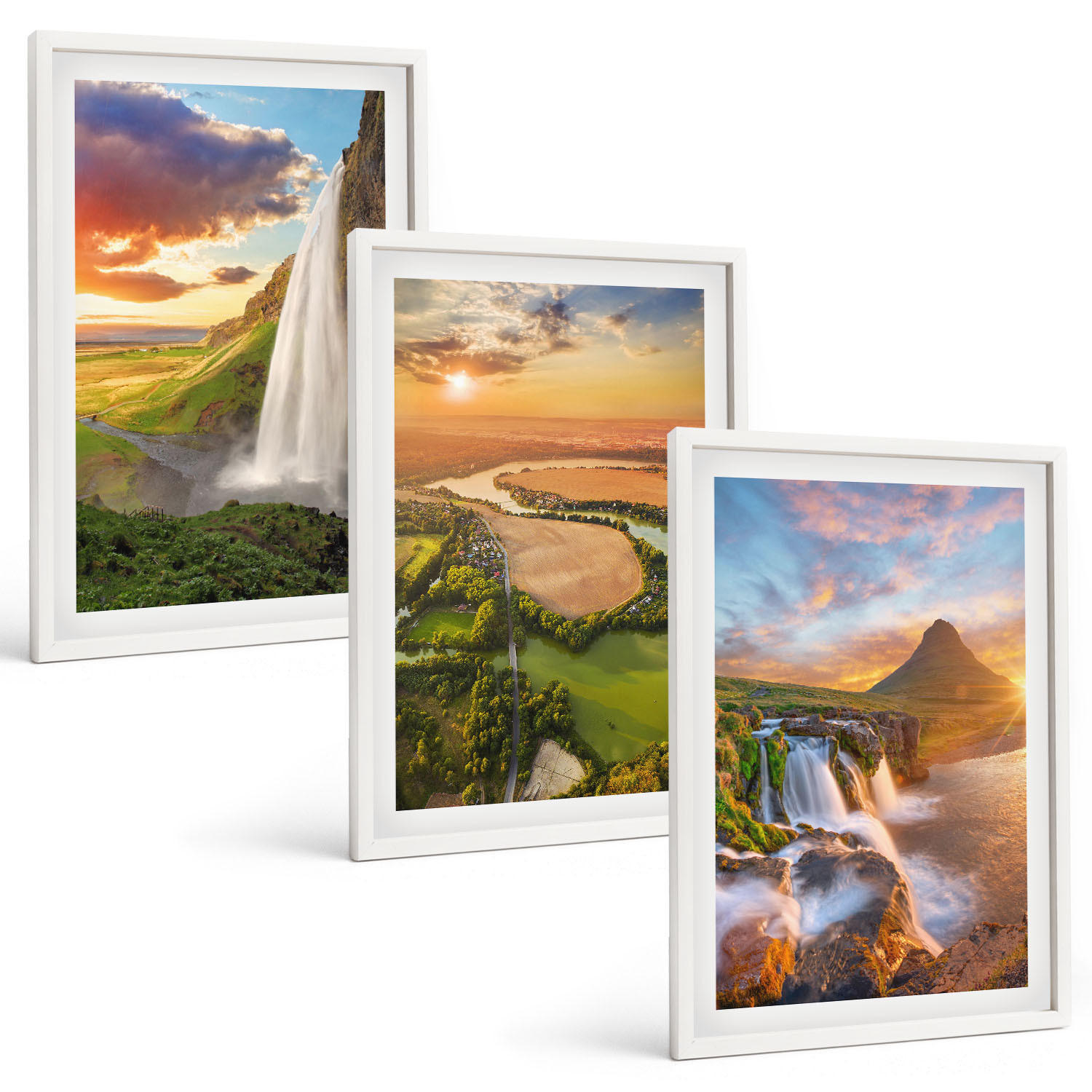 BILDER SET 3er Set - 40x60 cm Weißer Rahmen - Wasserfälle Landschaften im Westen - Weiß, Kunststoff (40/60cm) - TULUP