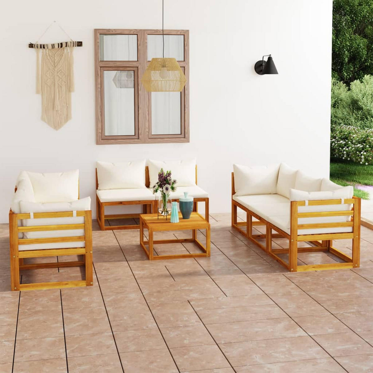 GARTENSET Remy 9-teilig - Creme, Holzwerkstoff - Nettlife