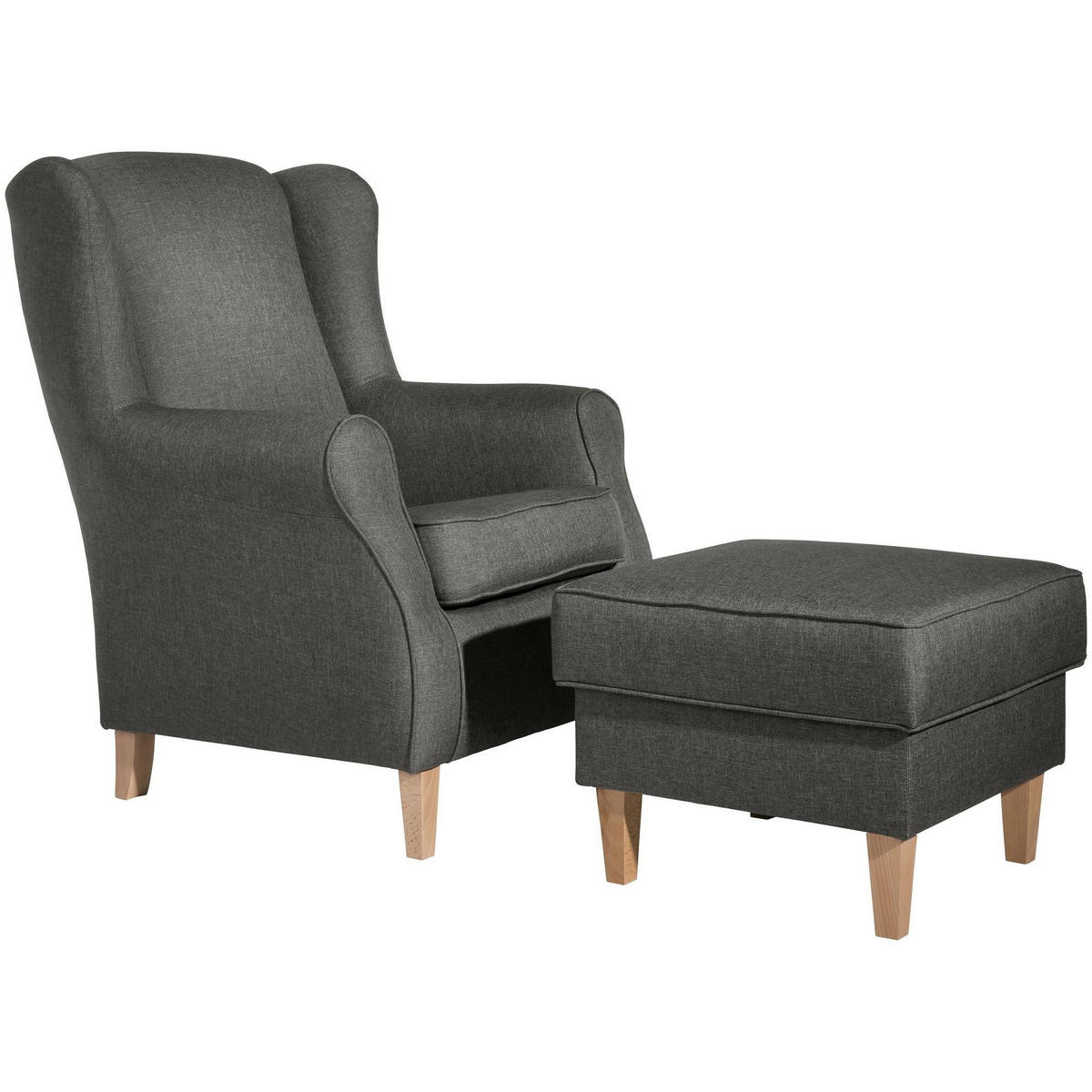 OHRENSESSEL Karlen Bezug Flachgewebe Buche natur / anthrazit - Anthrazit/Buchefarben, Kunststoff (86/103/77cm) - 58aufmkessel