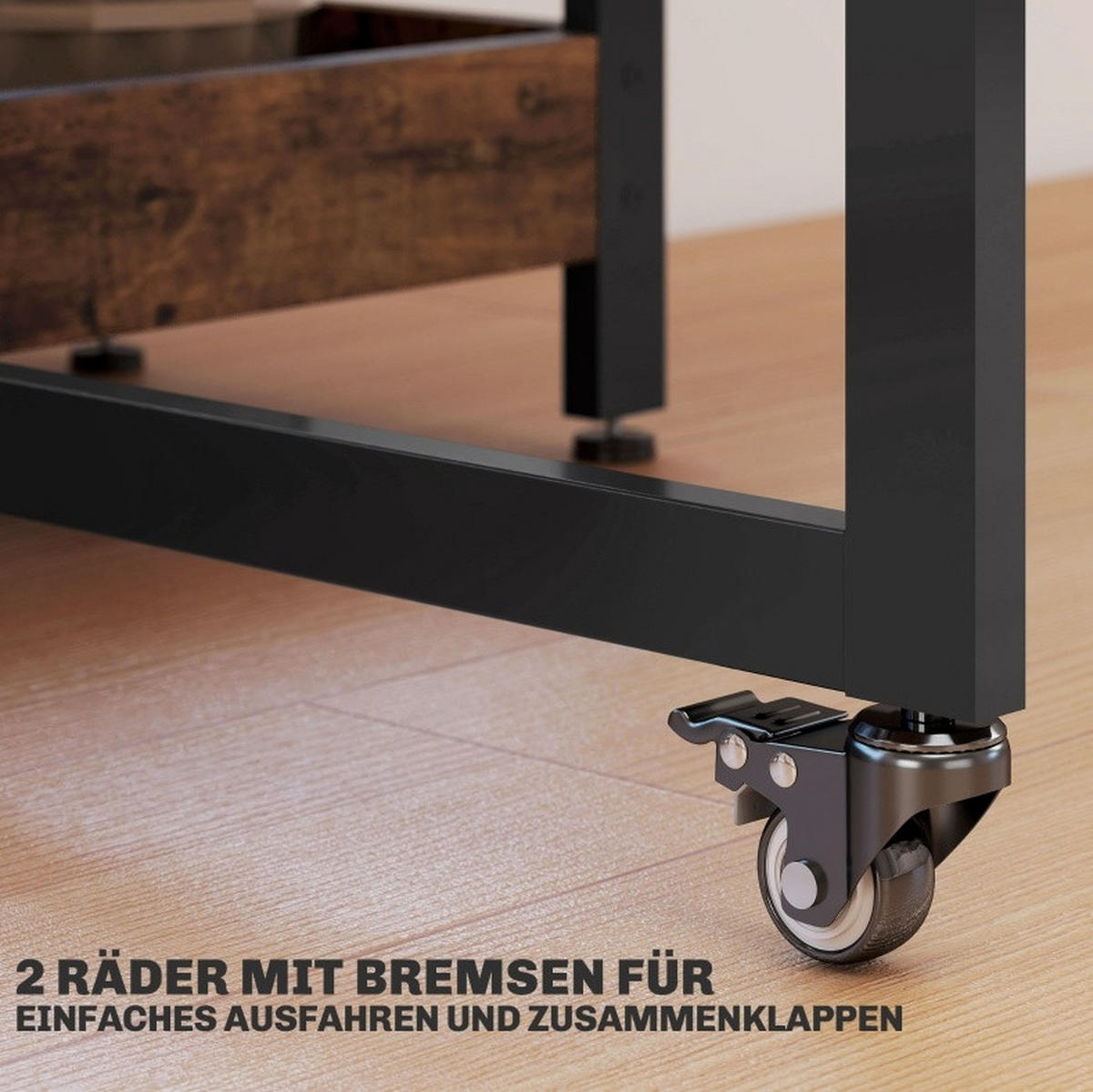 ESSTISCH 133,4/80/75 cm klappbar mit 2 offenen Fächern und Rollen, melaminbeschichtete Spanplatte, Braun - Braun, Holz (133.4/80/75cm) - Redom