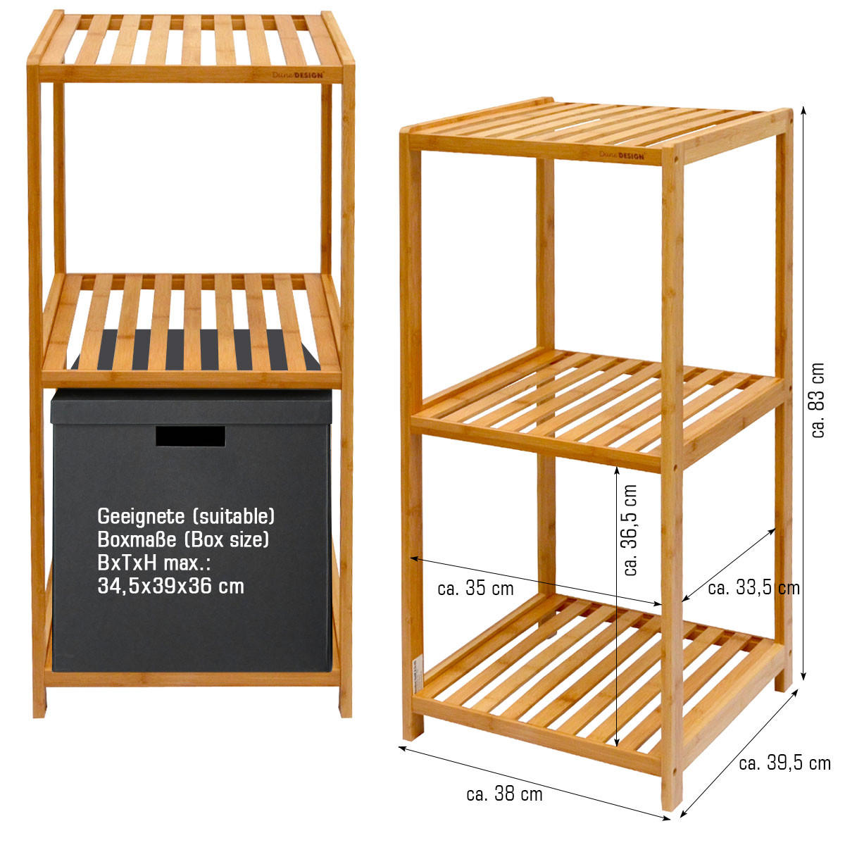 BADREGAL 83x38x40 cm mit 3 Fächern - Braun, Holz (39/83/38cm) - Dunedesign