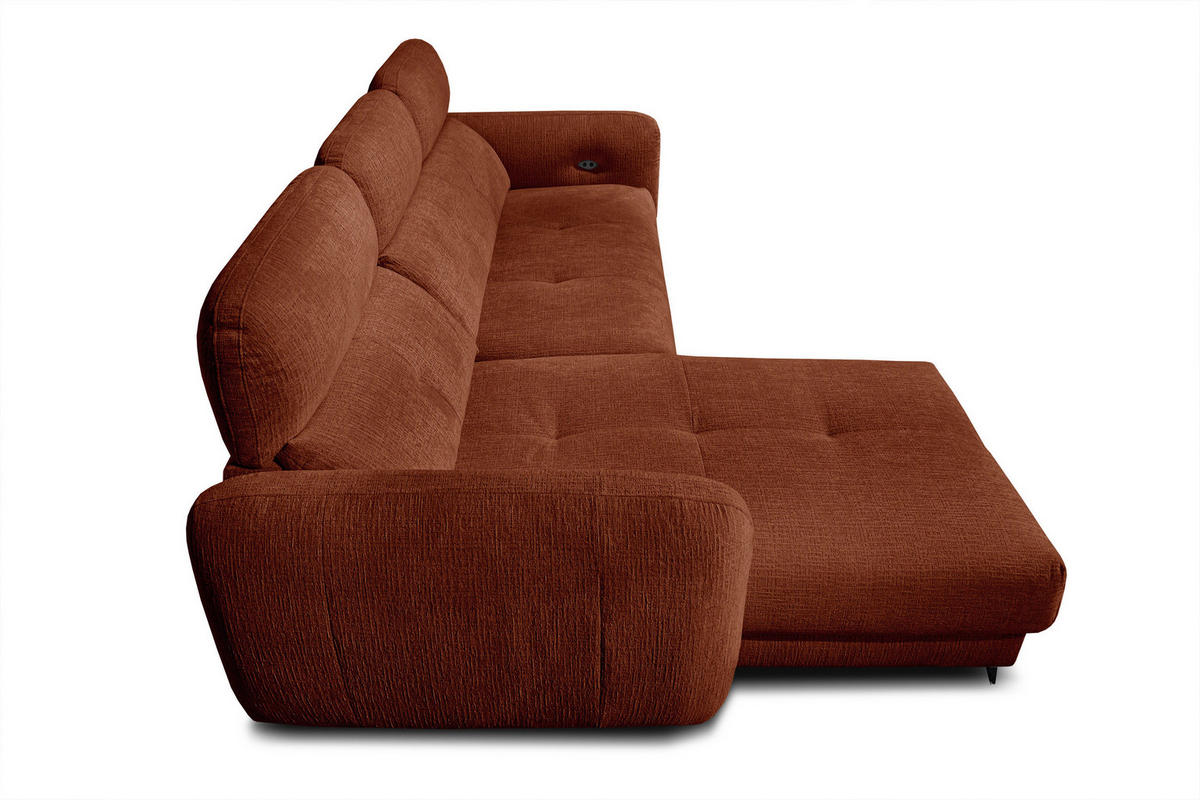 ECKSOFA SVEN 3-Sitzer, 1 Relax XL, verstellbare Kopfstützen, rot - Rot/Schwarz, Holzwerkstoff/Textil (256/163cm) - Courtois Laville