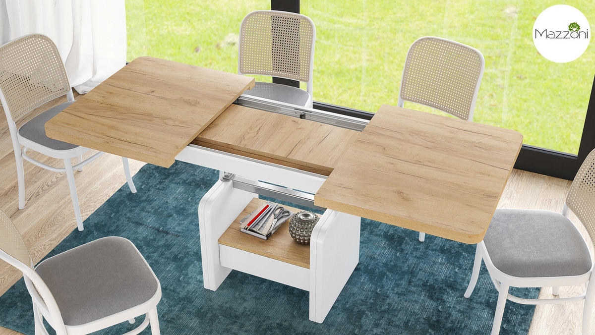 COUCHTISCH rechteckig Eiche Gold - Weiß höhenverstellbar ausziehbar - Eichefarben/Weiß, Holzwerkstoff (75/180/75cm) - designimpex