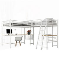 HOCHBETT aus Metall und MDF 90x200 cm in Weiß mit Schreibtisch und Treppe - Weiß, Metall (140/200cm) - Modfu