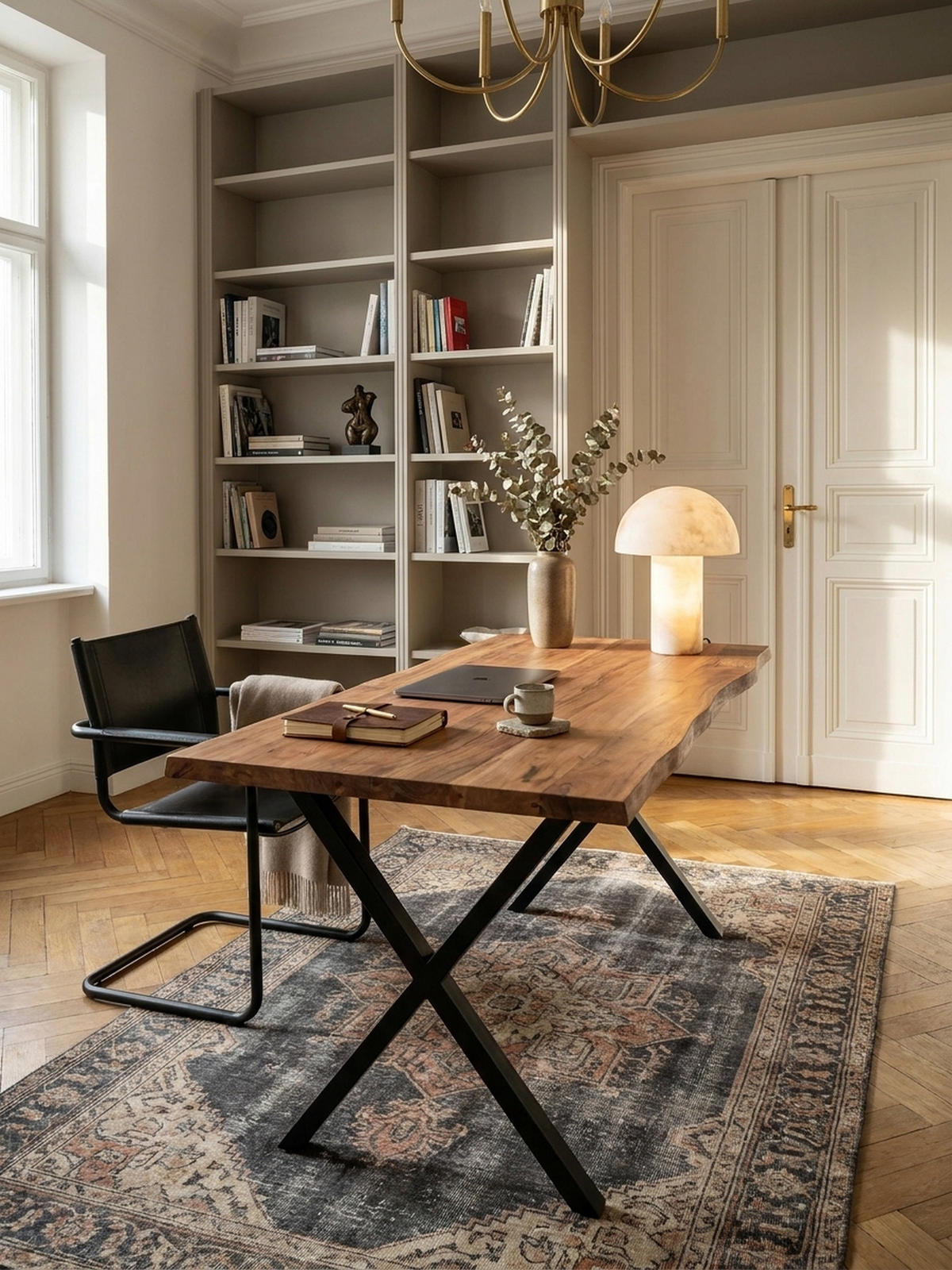 SCHREIBTISCH Massivholz X-Gestell Baumkante Handgefertigt KRETA, Goldbraun-Schwarz 160x80x76 cm - Schwarz/Braun, Holz/Metall (80/160/76cm) - KADIMA DESIGN