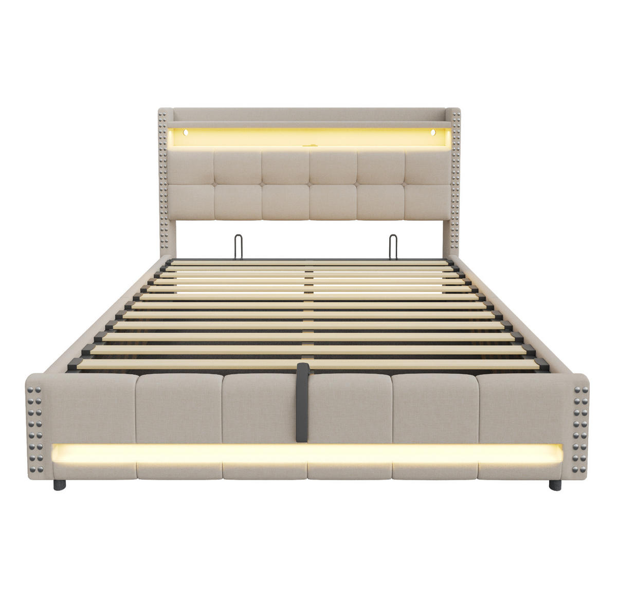 POLSTERBETT mit Stauraum und LED 180x200 cm Beige - Beige, Metall (180/200cm) - Meubliv