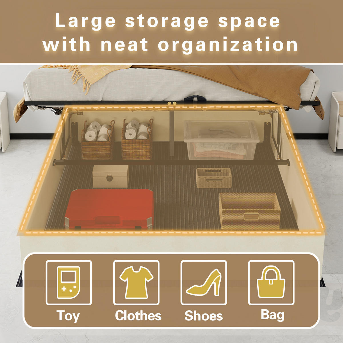POLSTERBETT 160/200 mit Bettkasten, Hydraulikfunktion, Veloursbezug und weichem Kopfteil in Beige - Beige, Holzwerkstoff/Textil (160/200cm) - EVRYAE