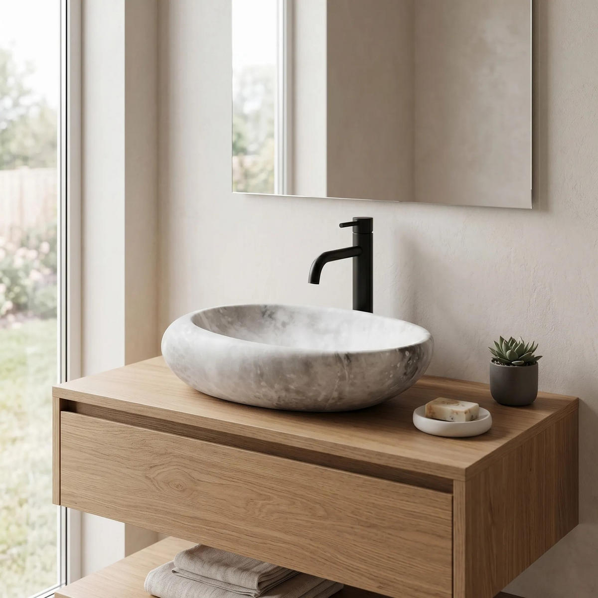 AUFSATZWASCHBECKEN Rea Roxy C Stone L.grey - Weiß, Keramik (31/13.5/49cm) - REA
