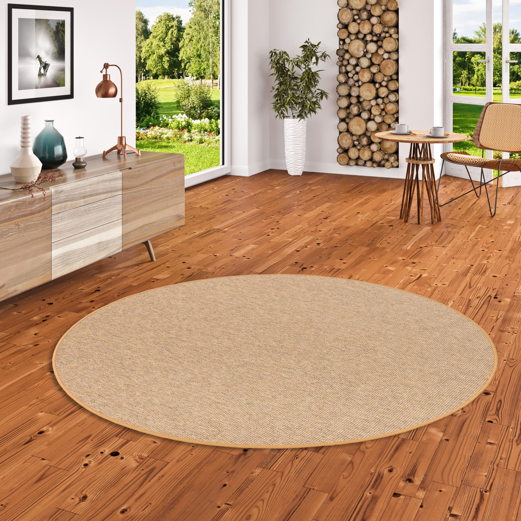 Thumbnail - Snapstyle Natur, Nussbaum, Textil, Rund, 133x133 cm, Teppiche & Böden, Teppiche, Flachgewebe-Teppiche