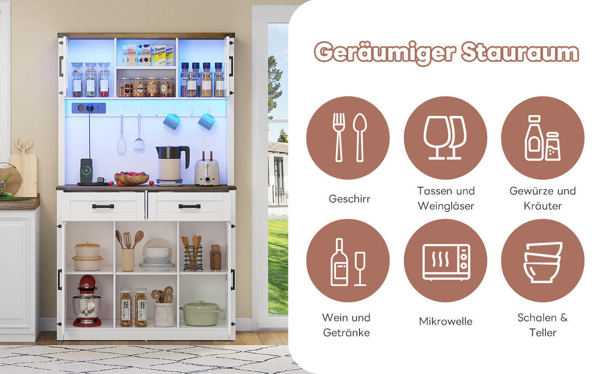 BUFFET 100/40/172 cm Braun/Weiß aus MDF mit LED-Beleuchtung - Braun, Holzwerkstoff (40/172/100cm) - OKMYHOME