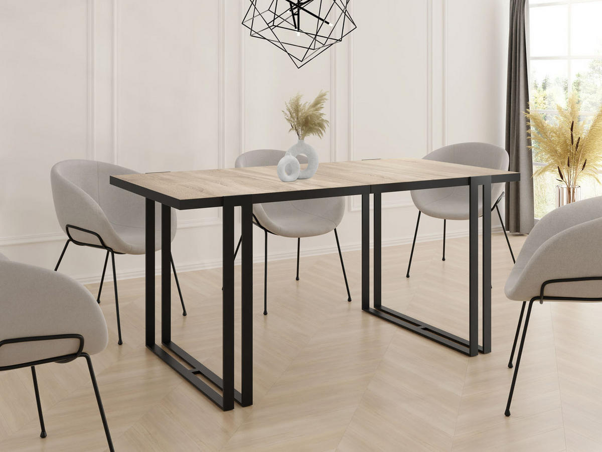 ESSTISCH Marina rechteckig ausziehbar, Sonoma Eiche 140-240/80/76 cm - Schwarz/Sonoma Eiche, Holzwerkstoff/Metall (140/80/76cm) - WFL GROUP
