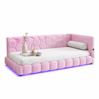 SCHLAFSOFA 90/200 cm in Rosa Samt mit LED, USB und Type-C - Rosa, Holzwerkstoff/Textil (90/200cm) - CHICFURN