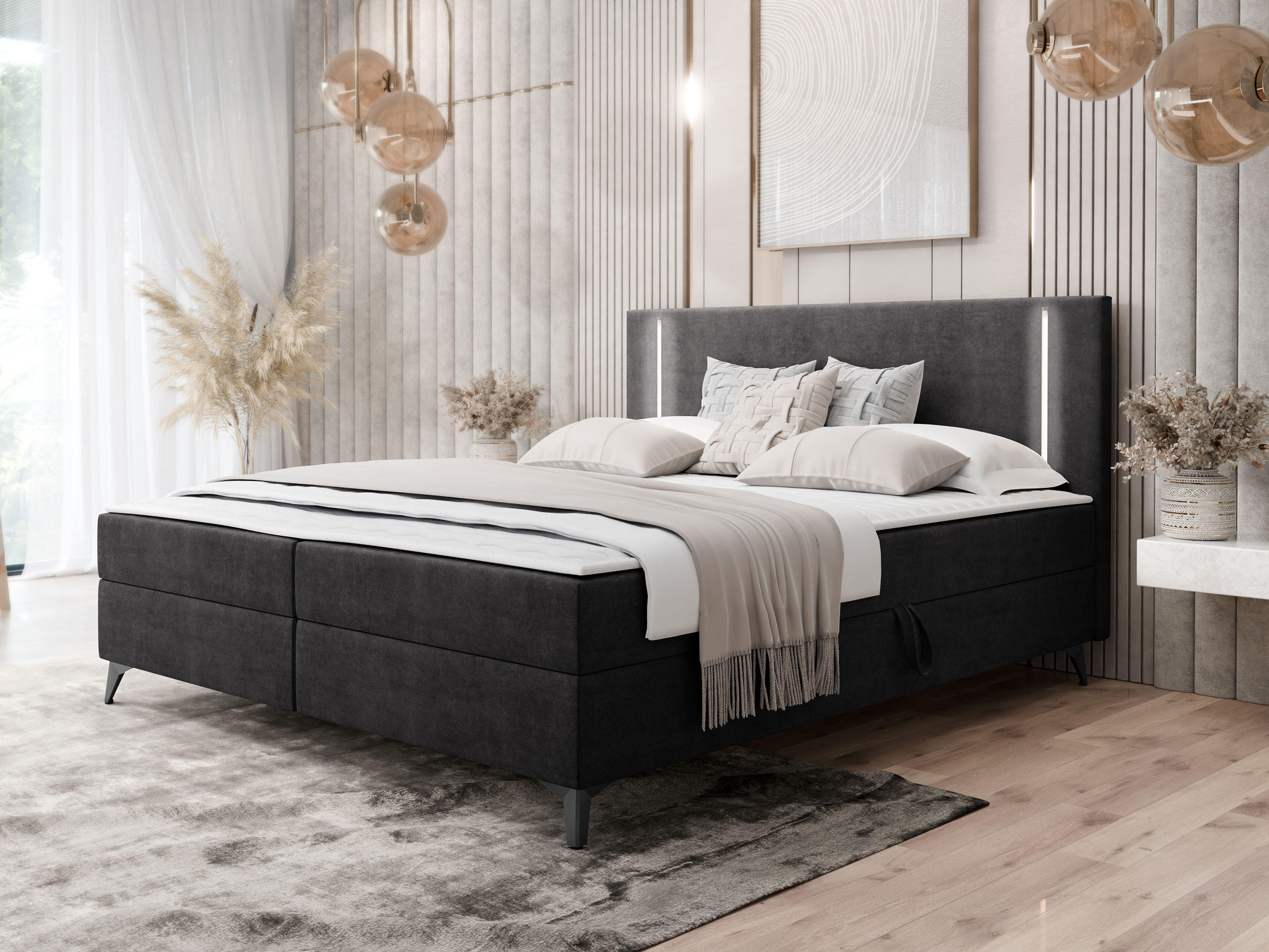 BOXBETT Ono 2 - Schwarz, Holz/Textil (140/200cm) - MIRJAN24