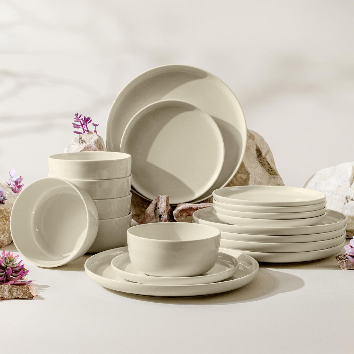 TAFELSERVICE VICTO Schüssel 6 Personen 18-tlg - Beige, Keramik (27/2/27cm) - KONSIMO®