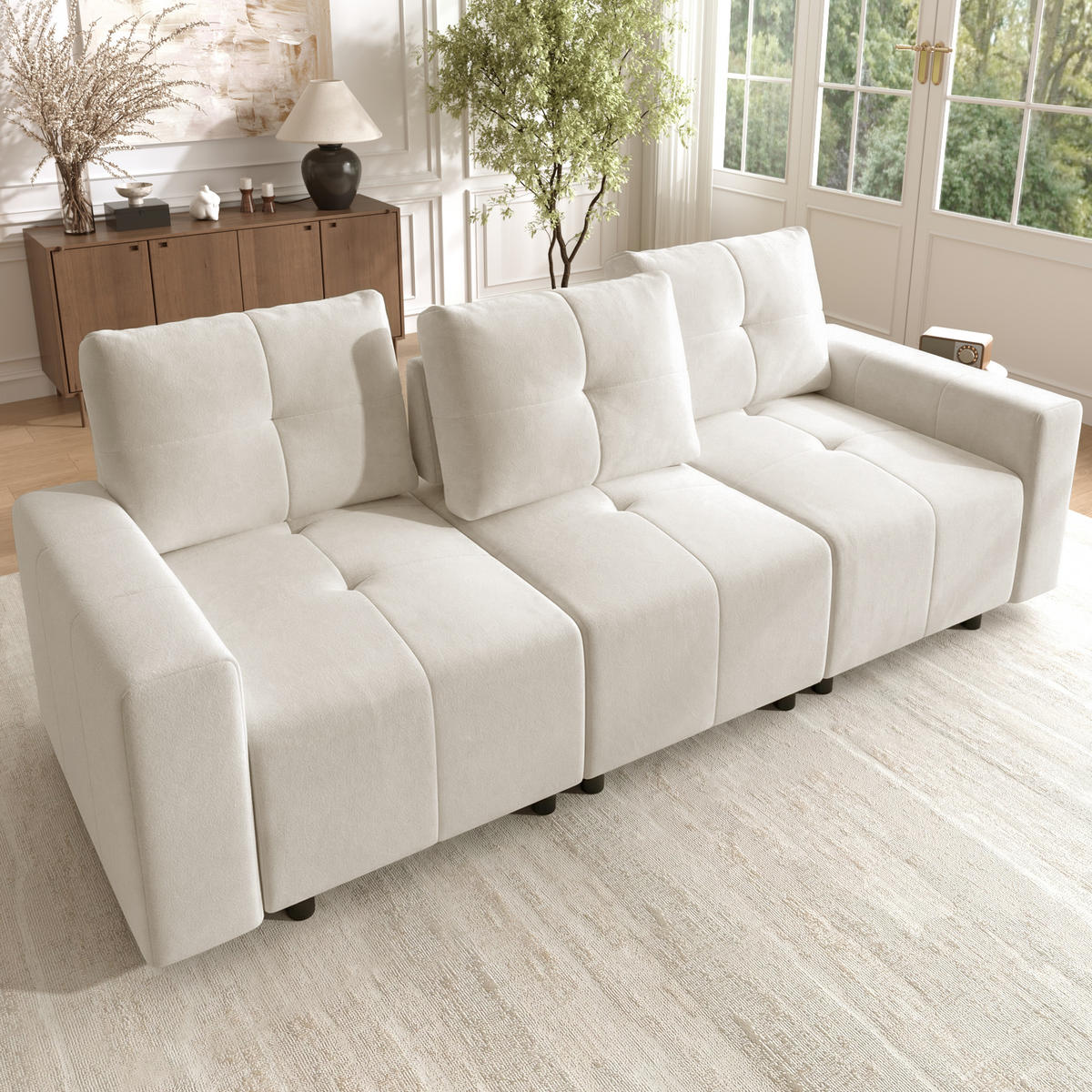 3-SITZER-SOFA DE-35386 modulares 3-in-1 Beige-Weiß - Weiß, Holz (94/84/213cm) - ComfortXL