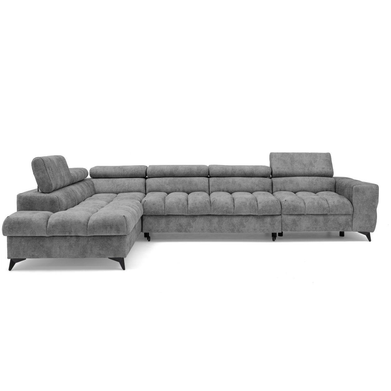 ECKSOFA PUDDING MAXI L Links mit Schlaffunktion 125x195 Velours Grau - Schwarz/Grau, Holz/Textil (350/203cm) - Muffo