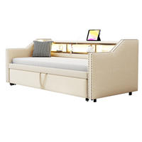 AUSZIEHBETT 90/180 x 190 cm Beige mit LED-Beleuchtung und Ablagefächern - Beige, Textil (90/190cm) - Flora Grace