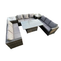 GARTENSET Polyrattan 9-Sitzer - Dunkelgrau/Grau, Glas/Kunststoff - Fimous