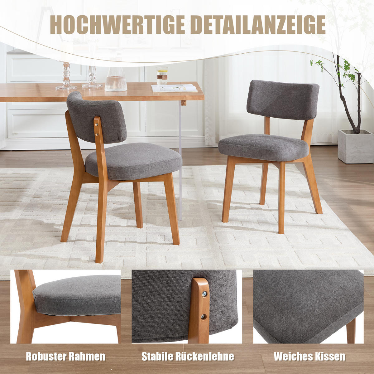 VIERFUSSSTUHL 54,5/47/77 cm grau aus Holz mit Polster - Grau, Holz (47/77/54.5cm) - OKWISH