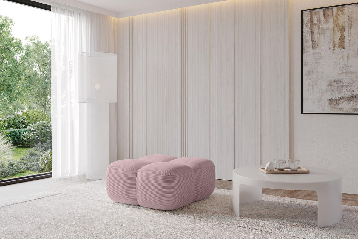 POUF Miko-Puf 90x90x45 cm Rosa Cord Modular Sitzhocker - Schwarz/Rosa, Holzwerkstoff/Kunststoff (90/43/90cm) - ALTDECOR