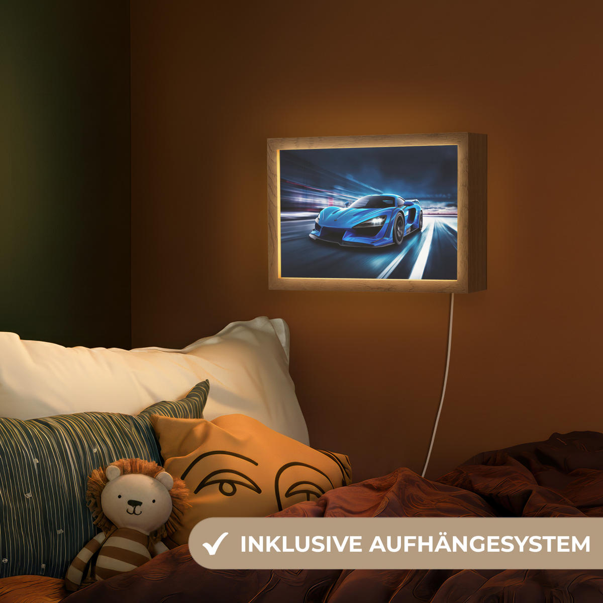 NACHTTISCHLAMPE Auto - Blau - Jungen - Kind 30x20 cm - Blau, Holzwerkstoff (8/30/20cm)