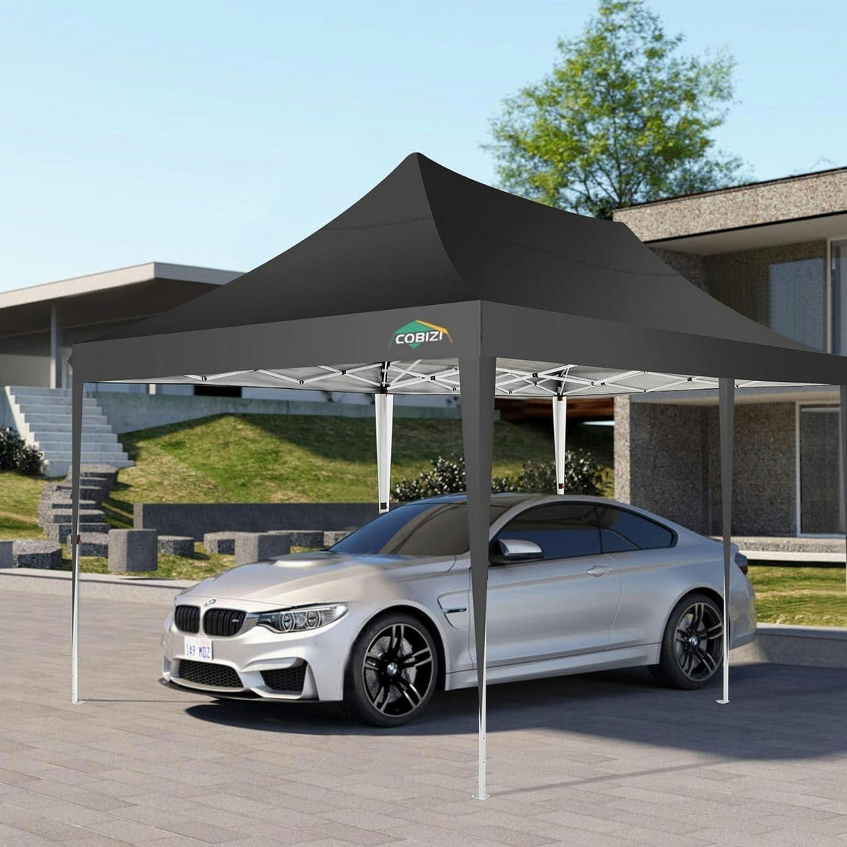 FALTPAVILLON 3x6 m mit 6 Seitenteilen Schwarz - Schwarz, Textil (300/320/600cm)