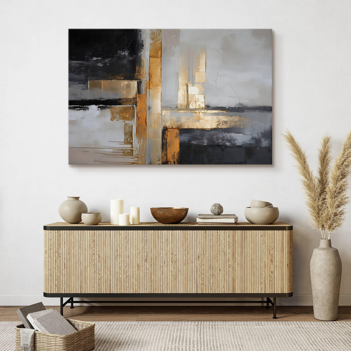 LEINWANDBILD Abstraktion Moderne Kunst Glamour 120/80 cm - Beige/Schwarz, Textil (120/80cm) - Muralo