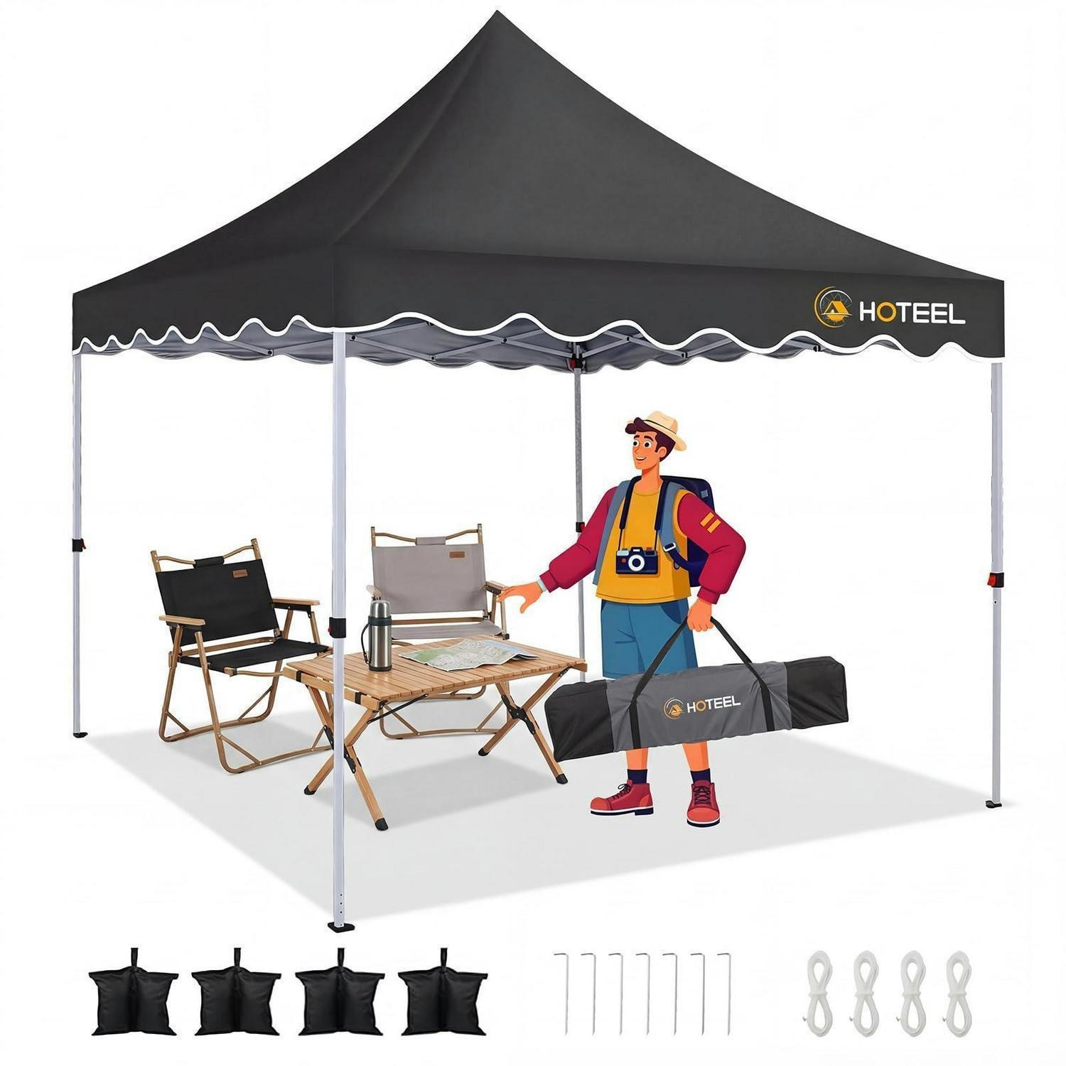 FALTPAVILLON 300 x 300 cm Schwarz UV-Schutz 50+ Wasserdicht - Schwarz, Textil (22/26/118cm)