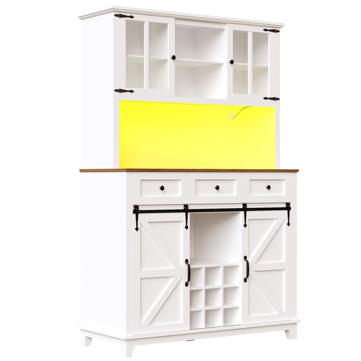 KÜCHENSCHRANK in Weiß mit LED,verstellbaren Ablagen und Schubladen für Wohnzimmer,B105/T38.4/H180cm - Transparent/Weiß, Glas/Holzwerkstoff (105/180/40cm) - STILVORA