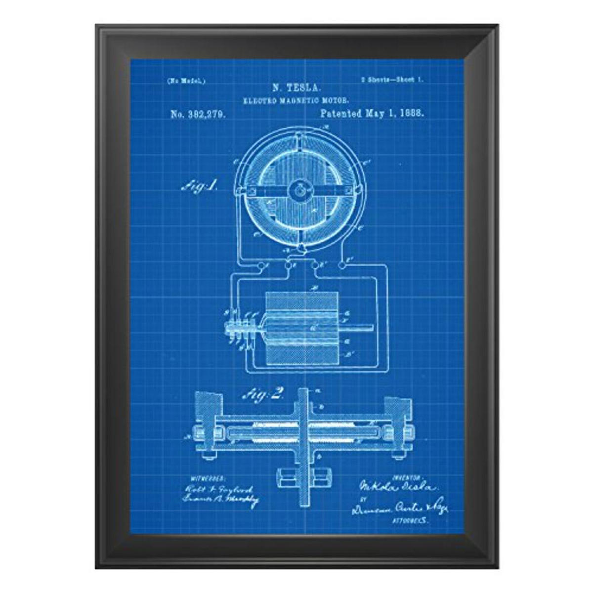POSTER Set mit 4 Blau Patenten Strom A4 Schwarzer Rahmen - Schwarz, Papier (29.7/3cm) - Nacnic