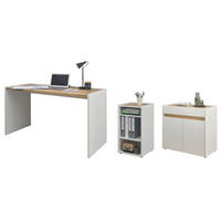 SCHREIBTISCHKOMBINATION 3-teilig weiß, Eiche Wotan 143 cm, Büromöbel Set mit Aktenregal und Kommode - Eichefarben/Silberfarben, Holzwerkstoff/Kunststoff (140/143/76cm) - Furn.Design