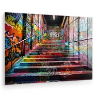 ACRYLGLASBILD Treppe - Graffiti - Farben - Kunst 90x60 cm - Multicolor, Glas (90/60cm) - MuchoWow