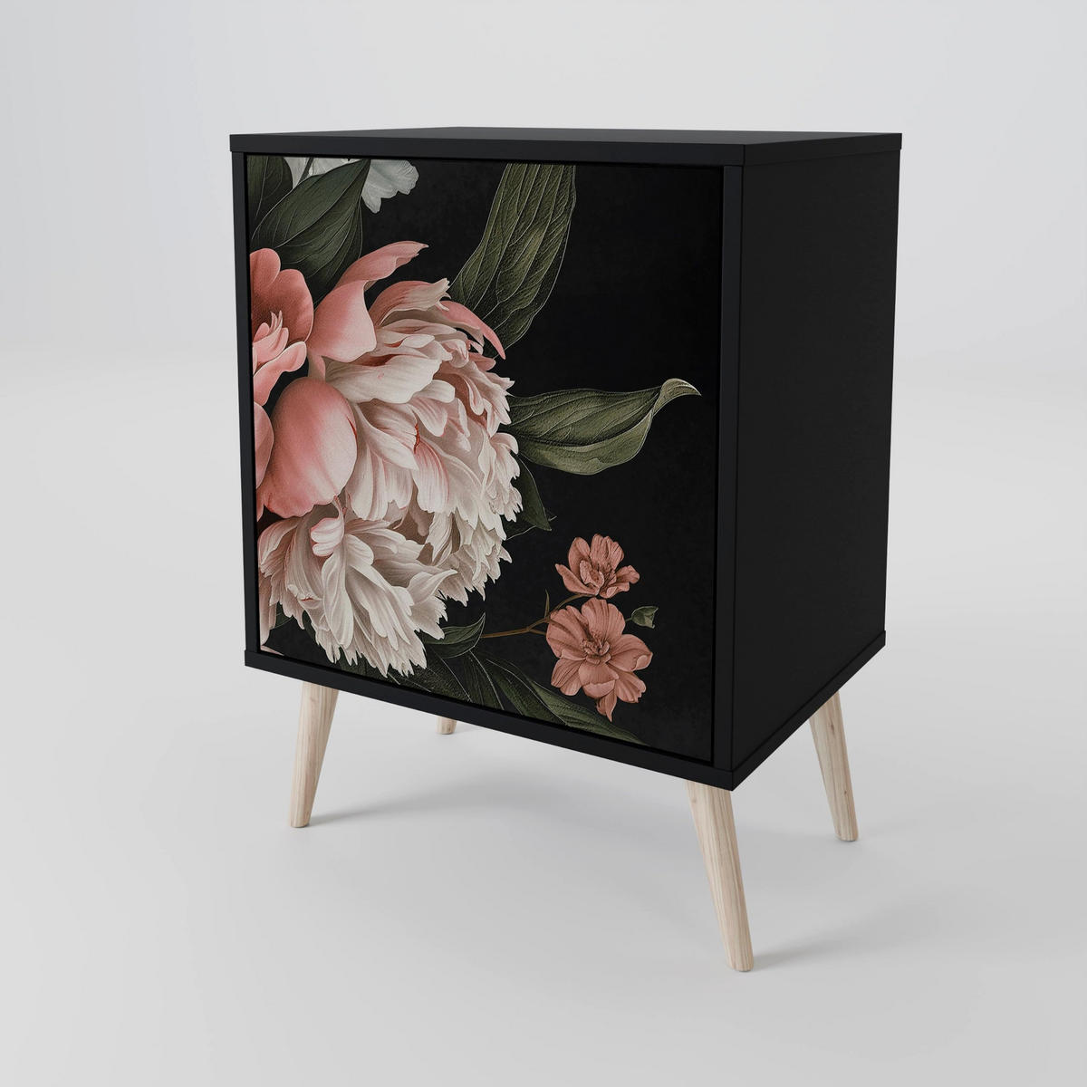 SIDEBOARD LUSH ELEGANCE, Schwarz, 57,5x42x70,5 cm, Schwarze Metall-Sternfüße - Multicolor/Schwarz, Holzwerkstoff/Metall (57.5/70.5/42cm) - SpaceRebels