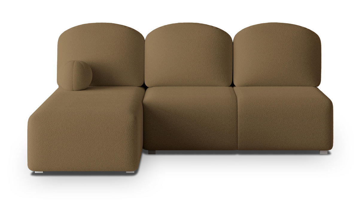 ECKSOFA TRAMA Orange Boucle-Stoff mit Schlaffunktion - Orange, Holz (200/143cm) - MASSENO