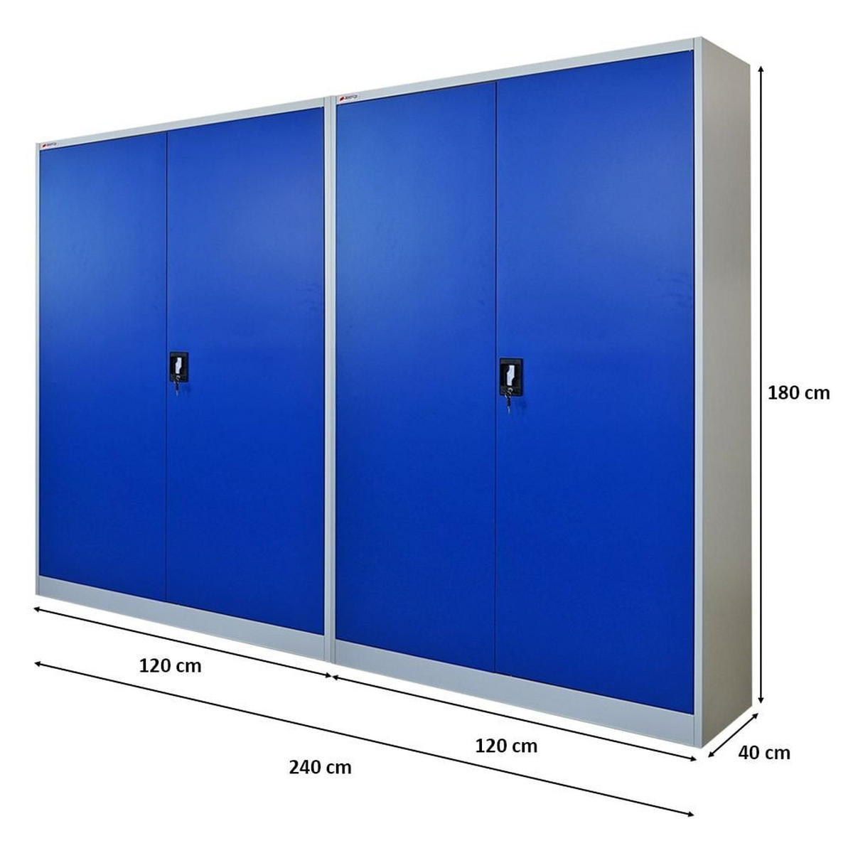 FLÜGELTÜRENSCHRANK Elephant 2er Set Stahl komplett montiert 180x120x40cm Blau/Lichtgrau - Blau/Schwarz, Metall (240/180/40cm) - PROREGAL
