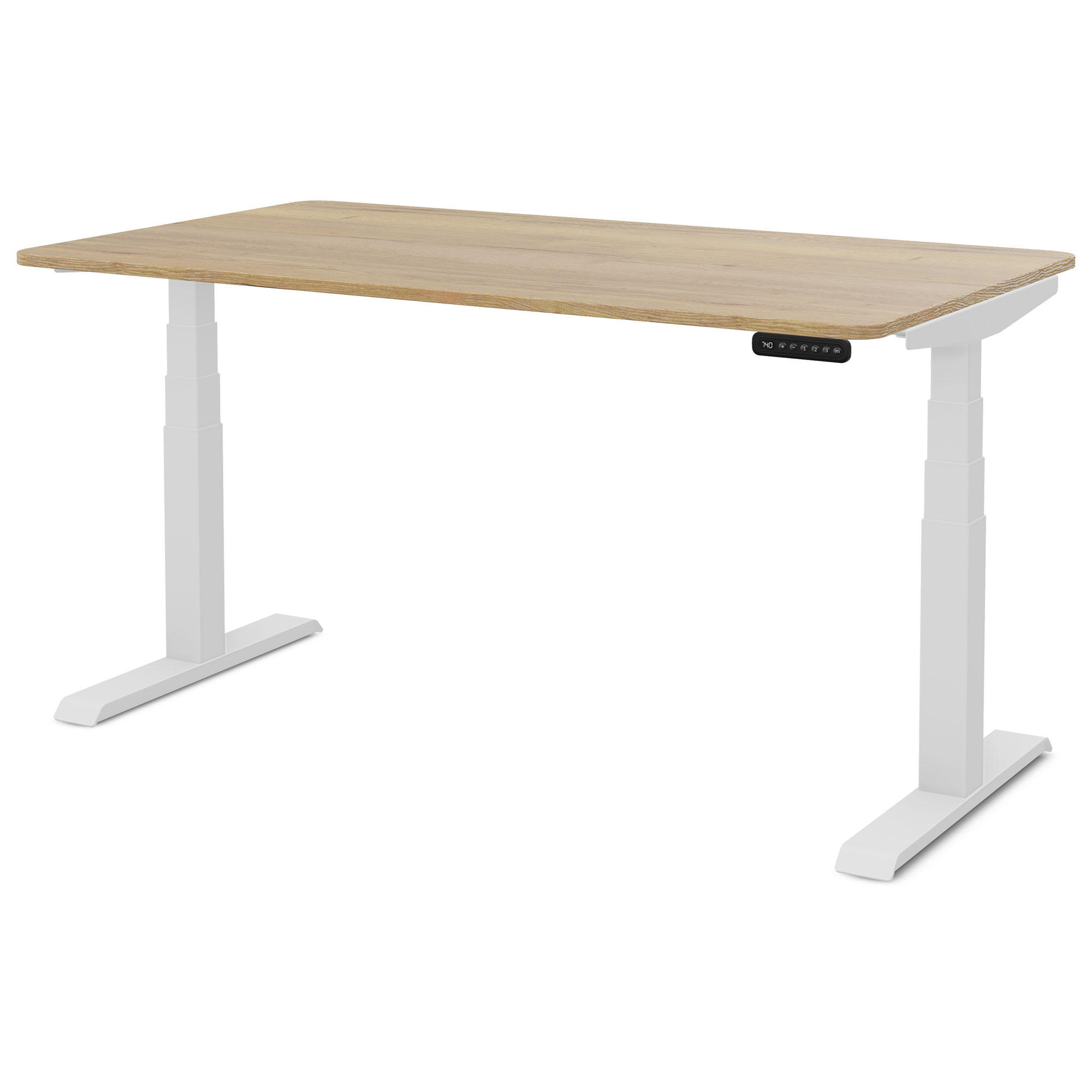 SCHREIBTISCH Elektrisch Höhenverstellbarer Familien Schreibtisch Pitino Curved Eiche Natura Signalweiß 120/70/52.5-121cm - Weiß/Eiche Artisan, Holzwerkstoff/Metall (70/120/121cm) - ASSMANN