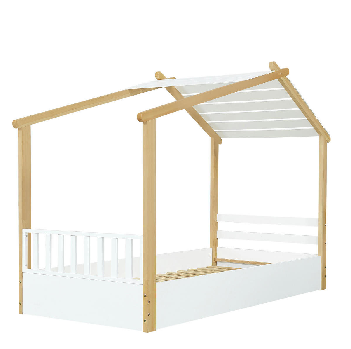 KINDERBETT aus Kiefer, Spanplatte und MDF 90x200 cm Weiß/Natur in Hausform - Weiß, Holzwerkstoff (90/200cm) - IVMEU
