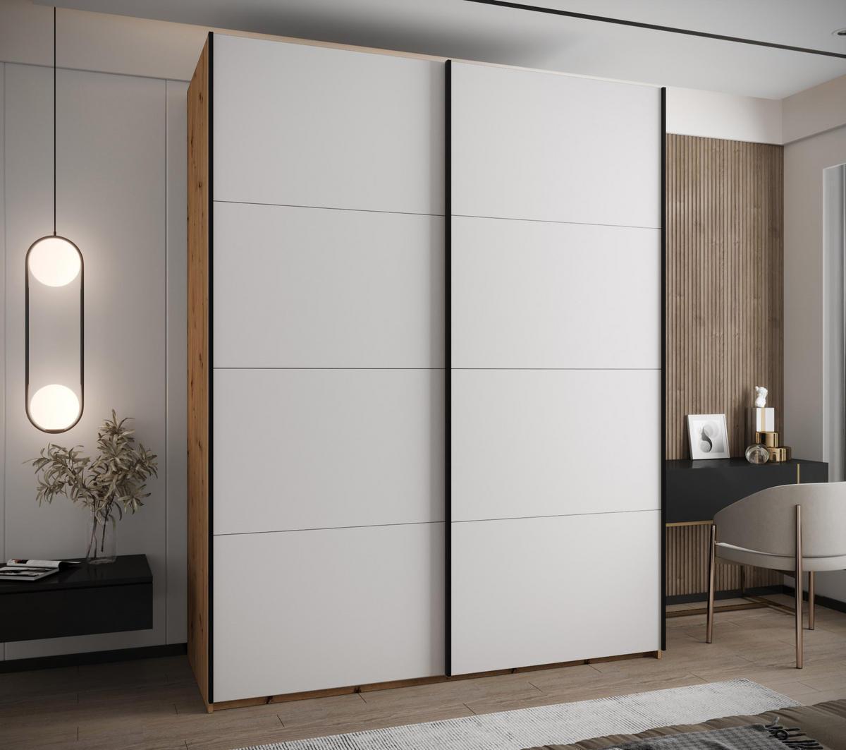 SCHWEBETÜRENSCHRANK 245,5/200/64 2-türig - Schwarz/Eiche Artisan, Holz/Metall (200/245/64cm) - Abiks Möbel