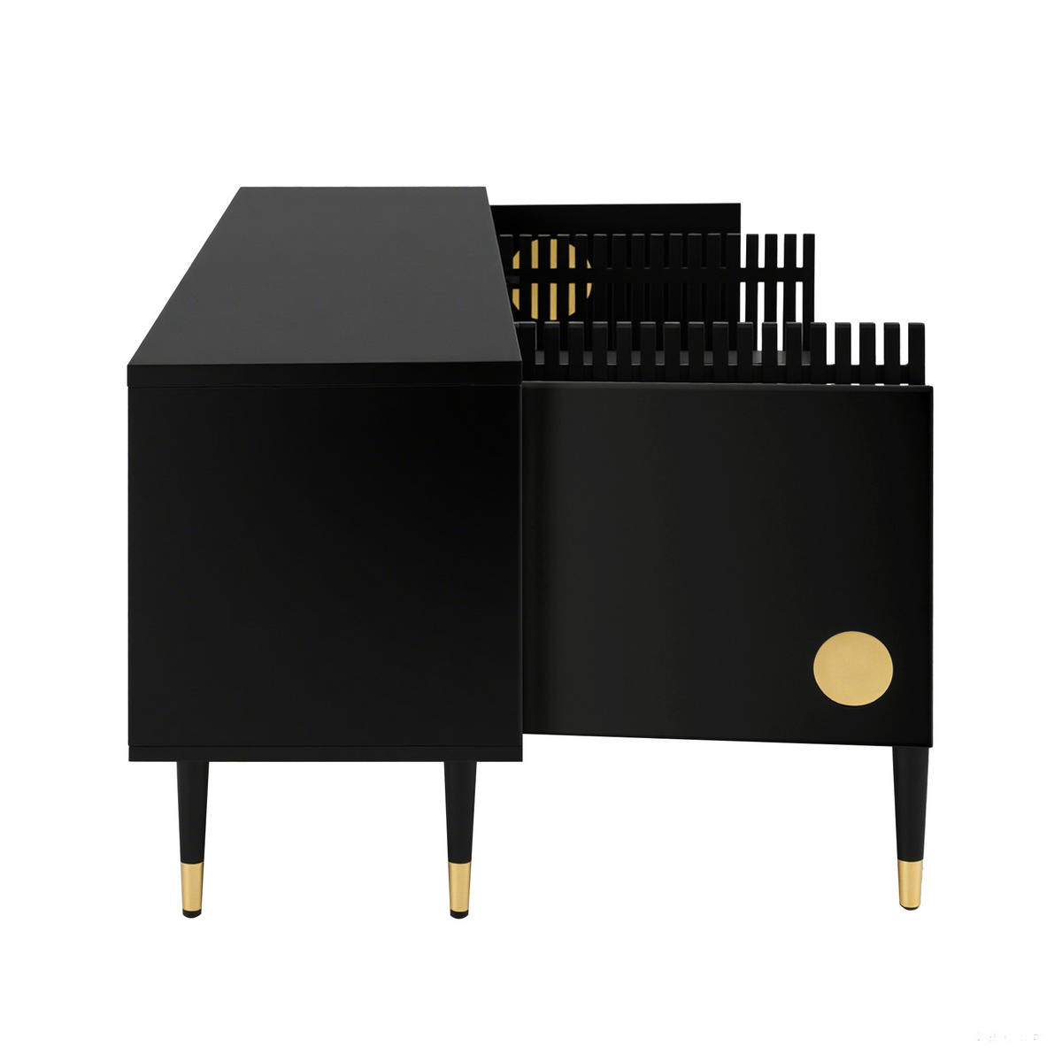 TV-SCHRANK Gitterstruktur Golddekor 2 Türen Massivholz - Schwarz, Holzwerkstoff (36/54/170cm) - FLIEKS