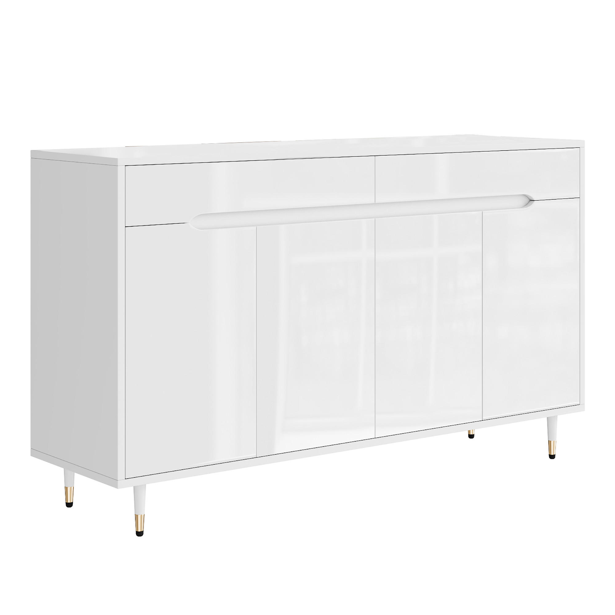 SIDEBOARD 2 Türen, 2 Schubladen, Goldene Beine Platz für 18–24 Paar Schuhe, Verstellbare Regale, Weiß - Weiß, Holzwerkstoff (140/84/39cm) - Urban Meuble