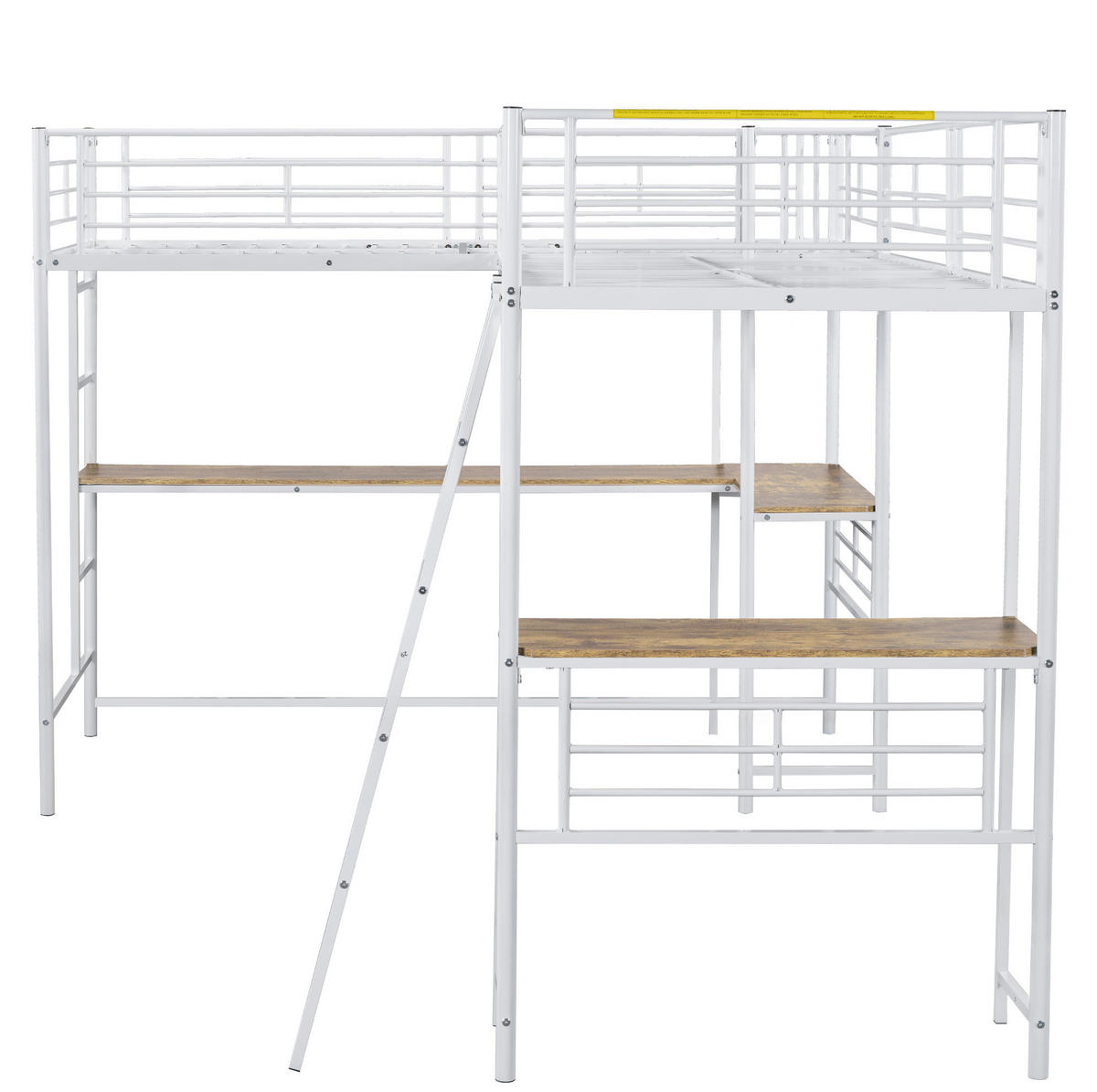 HOCHBETT mit Schreibtisch 90/200 cm in Weiß – mit hohem Rausfallschutz und Treppe - Weiß, Metall (140/200cm) - BEAOK