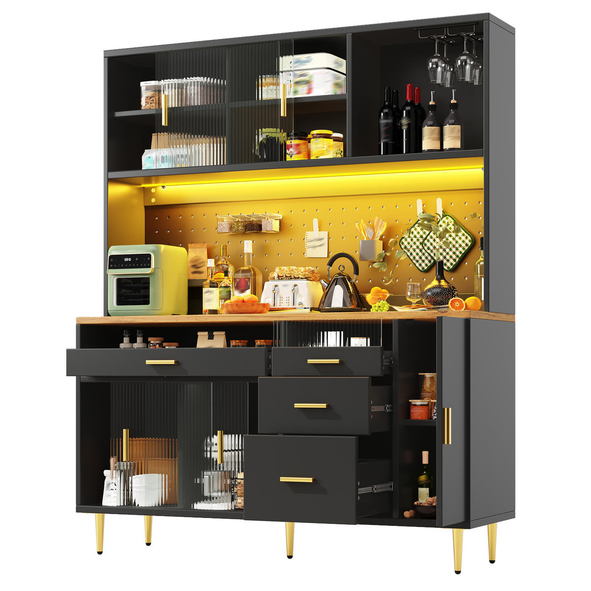 HOCHSCHRANK 145x39x171Cm LED Lochwandregal Schwarz - Schwarz, Glas (145/171/24cm) - FLIEKS