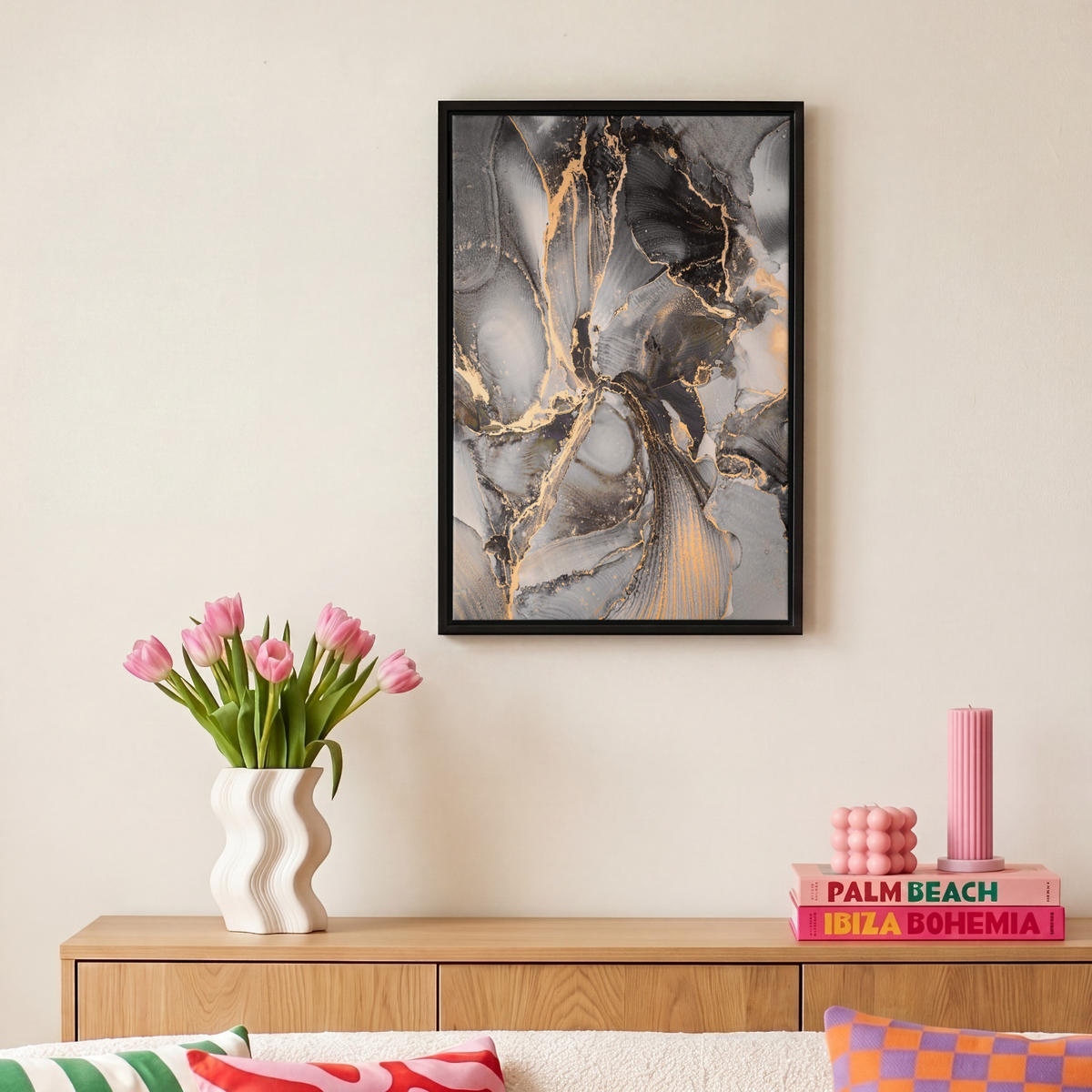LEINWAND Bilder mit Rahmen - Grau - Luxus - Gold - Marmor - 20x30 - Dunkelgrau, Textil (20/30cm) - MuchoWow