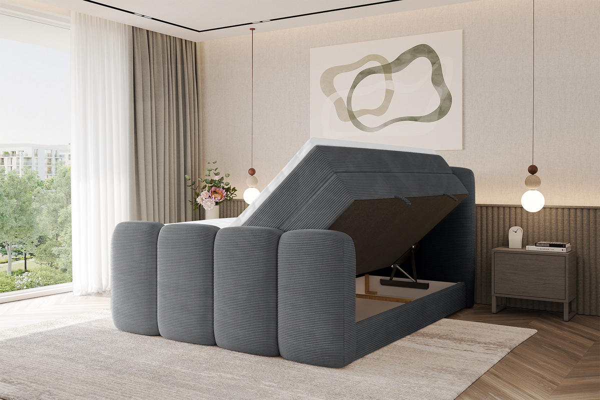 BOXBETT mit Matratze H3|H4 - NINA-Z KING - 160x200 cm - Dunkelgrau - Taupe, Holzwerkstoff (160/200cm) - ALTDECOR