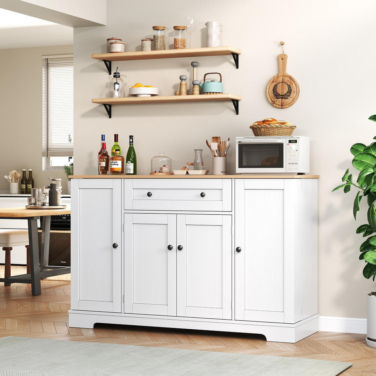 KÜCHENINSEL KÜCHENBUFFET mit Schublade und Regaltüren, Modernes Design, 138 cm breit - Naturfarben, Kunststoff (40/90/138cm) - Rolipo