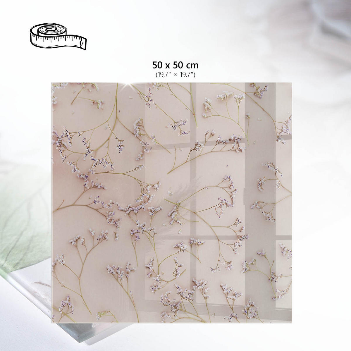 TISCHPLATTE 50x50 cm – Blumenmuster - Blau, Glas (50/50/0.4cm) - Wallfluent