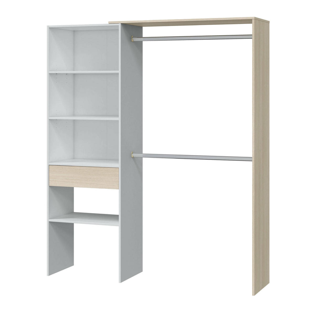 OFFENER KLEIDERSCHRANK Holz-Effekt Weiße Eiche 40x158x187 - Weiß, Holzwerkstoff (158/187/40cm) - DMORA
