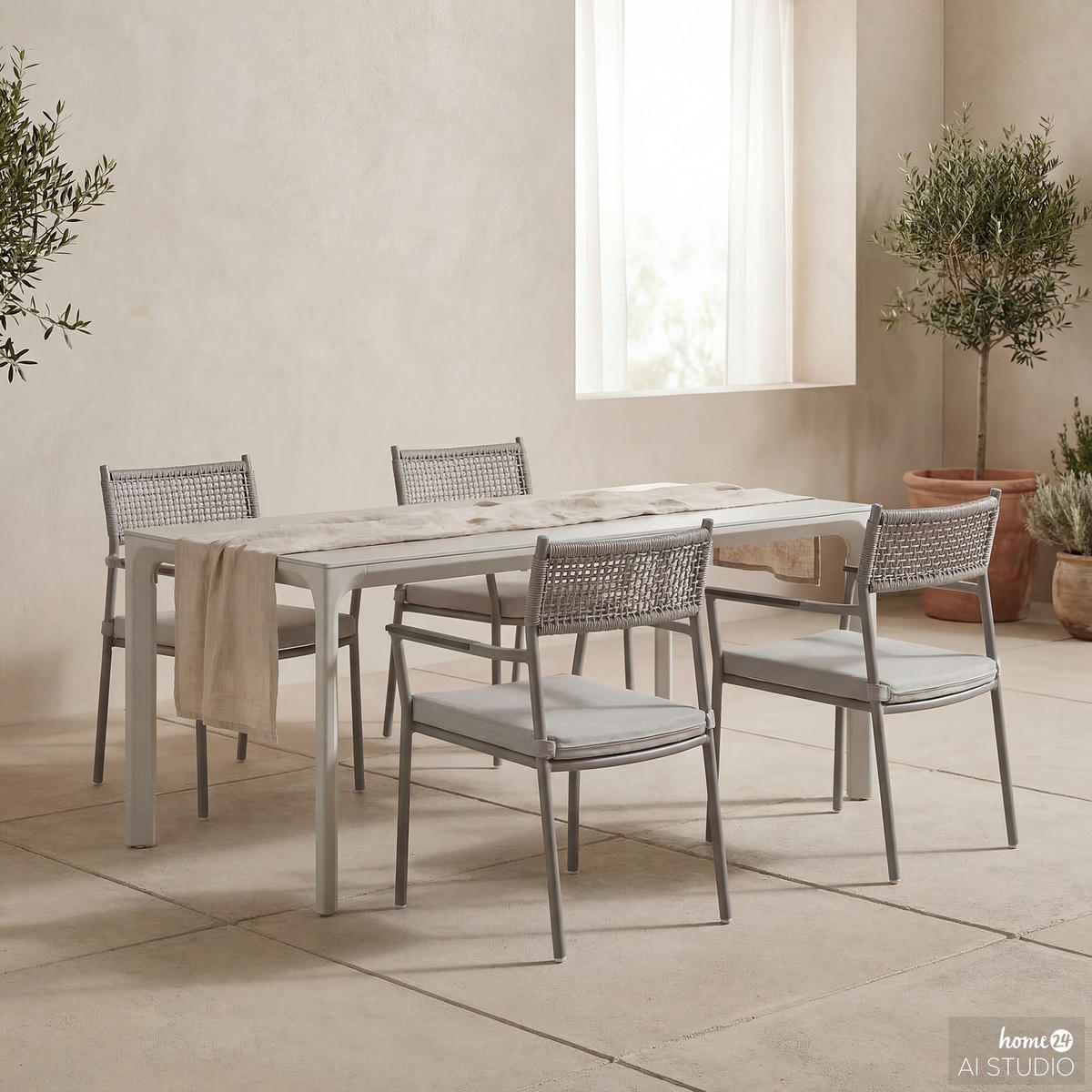 GARTENESSGRUPPE - Aluminium / Granit - Grau - 5-teilig - Grau, Kunststoff/Textil - home24